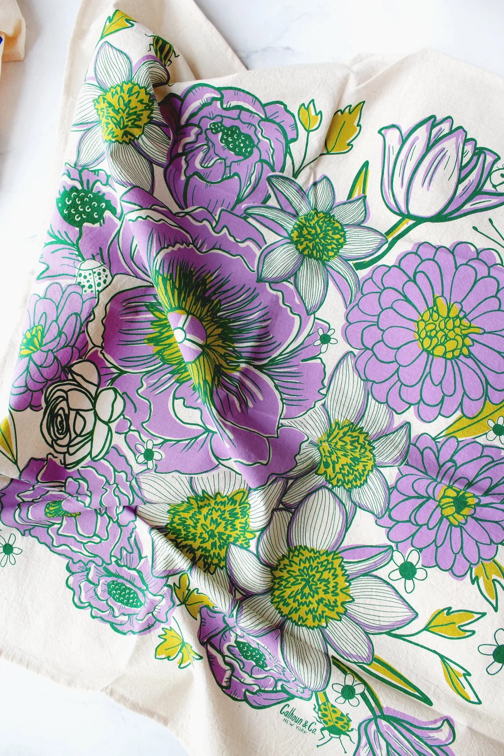 DREAM GARDEN FLORAL & INSECT SCREEN PRINTED TEA TOWEL — Calhoun & Co.